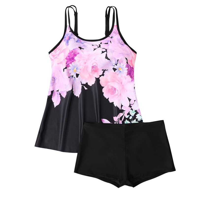 Plus Size Swimsuit For Women S-5XL Two Piece Tankini Bathing Suits Trendy Floral Print Sleeveless Swimwear With Boyshorts