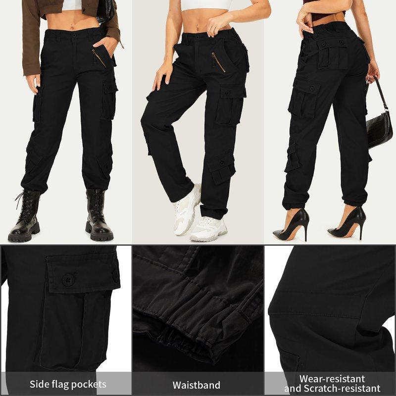 POENTAB Cargo Pants For Women Cotton Work Pant Hiking Trousers With 8 Pockets(No Belt)