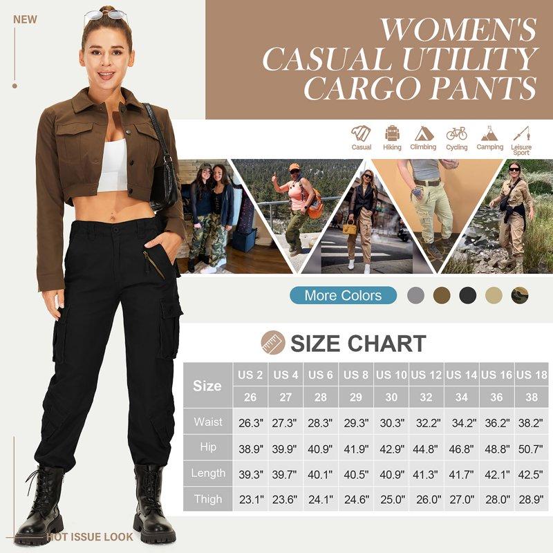 POENTAB Cargo Pants For Women Cotton Work Pant Hiking Trousers With 8 Pockets(No Belt)