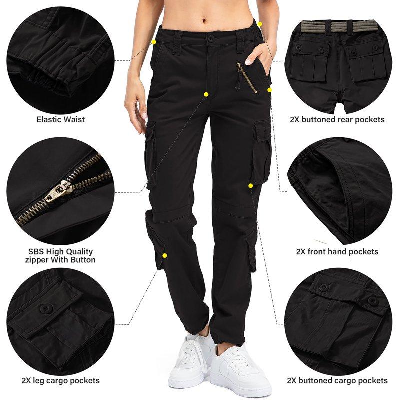 POENTAB Cargo Pants For Women Cotton Work Pant Hiking Trousers With 8 Pockets(No Belt)