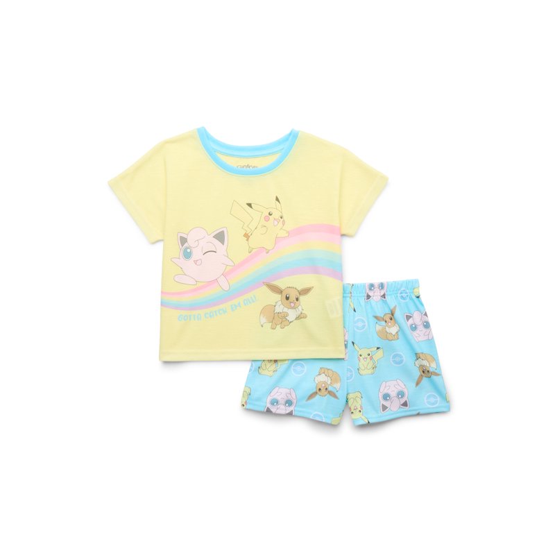 Pokémon Little Girls and Big Girls Graphic Tee and Shorts Pajama Set 2-Piece Sizes 4-12