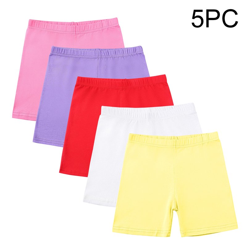 Posijego 5 Pack Girls Biker Shorts High Waist Cotton Shorts For Under Dress Athletic Dance Shorts Solid Color