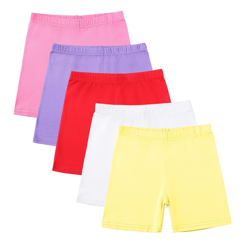 Posijego 5 Pack Girls Biker Shorts High Waist Cotton Shorts for Under Dress Athletic Dance Shorts Solid Color