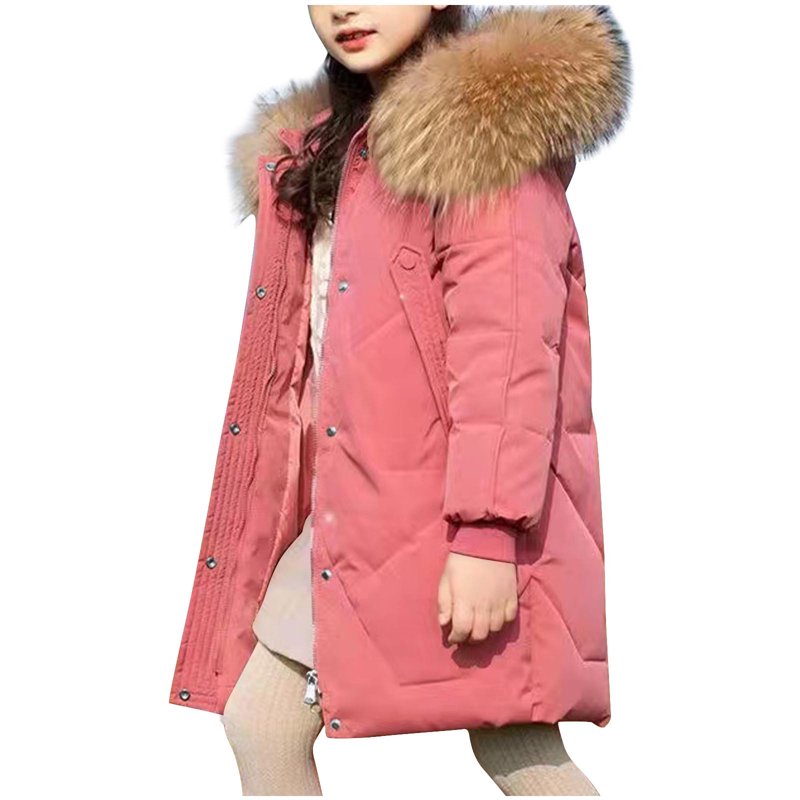 Posijego Girls Puffer Coat Mid-Length down Jacket Plush Hooded Snow Warm Winter Outerwear Coat with Pockets
