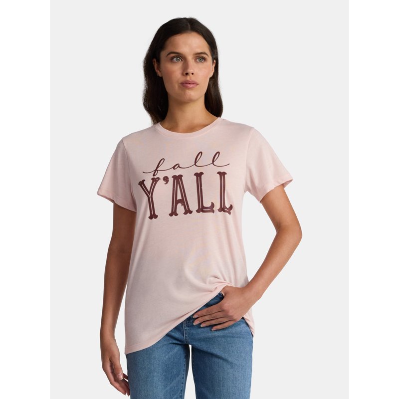 Positivitees Women's Fall Y'all Graphic Seasonal Fall Tee Sizes S-XXXL