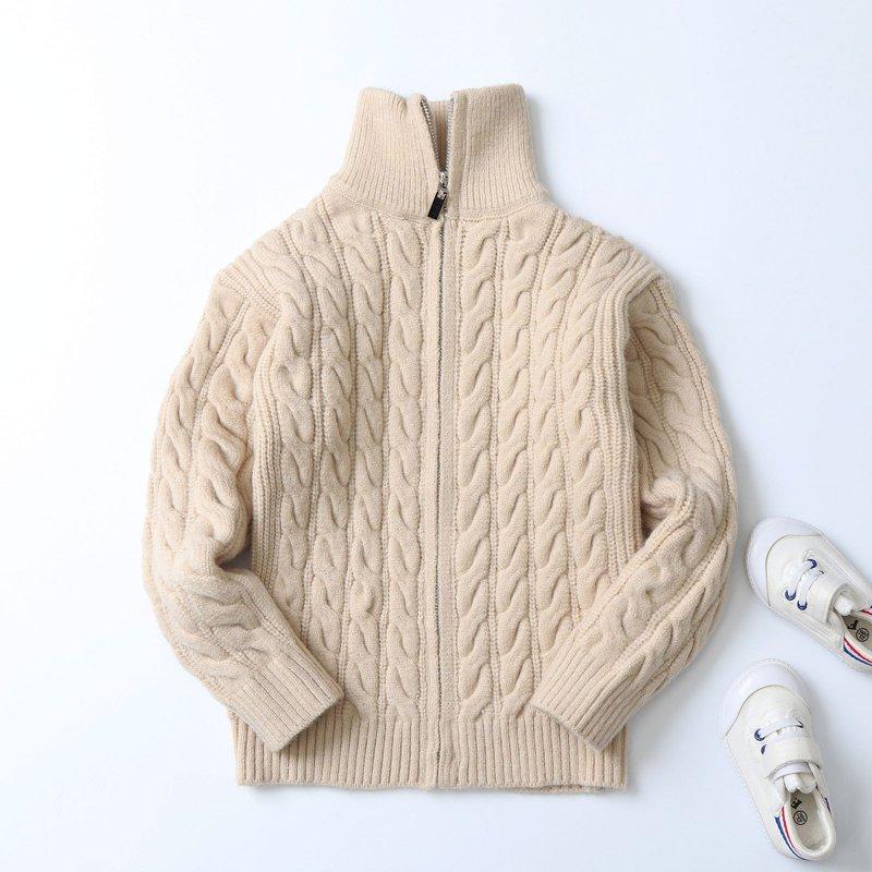 Povozer Boy's Cable Knitted Sweater Half Zip Lightweight Casual Pullovers For Kids(Beige 5-6 Years)