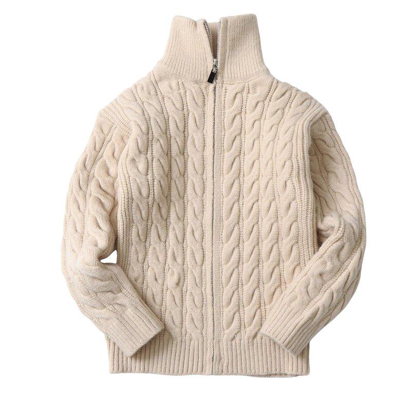 Povozer Boy's Cable Knitted Sweater Half Zip Lightweight Casual Pullovers for Kids(Beige 5-6 Years)