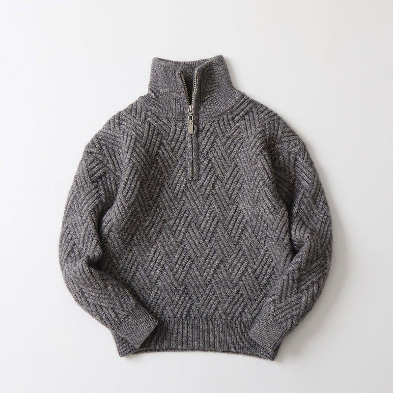 Povozer Boys Quarter Zip Cable Knit Sweater Kids Fall Mock Neck Pullover Clothes(Gray 8-9 Years)
