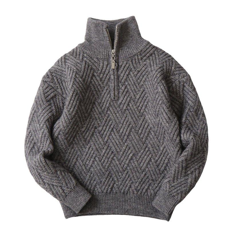 Povozer Boys Quarter Zip Cable Knit Sweater Kids Fall Mock Neck Pullover Clothes(Gray 8-9 Years)