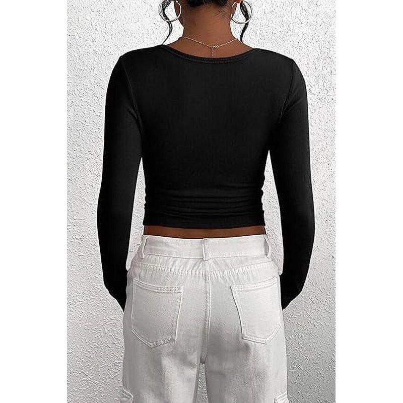 PRETTYGARDEN Women's 2025 Spring Fall Long Sleeve Henley T Shirts Button Ribbed Knit Slim Fit Casual Basic Tops Blouse