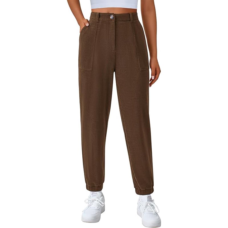 PRETTYGARDEN Women's Dressy Casual Pants Elastic High Waisted Work Office Corduroy Trouser Slacks With Pockets