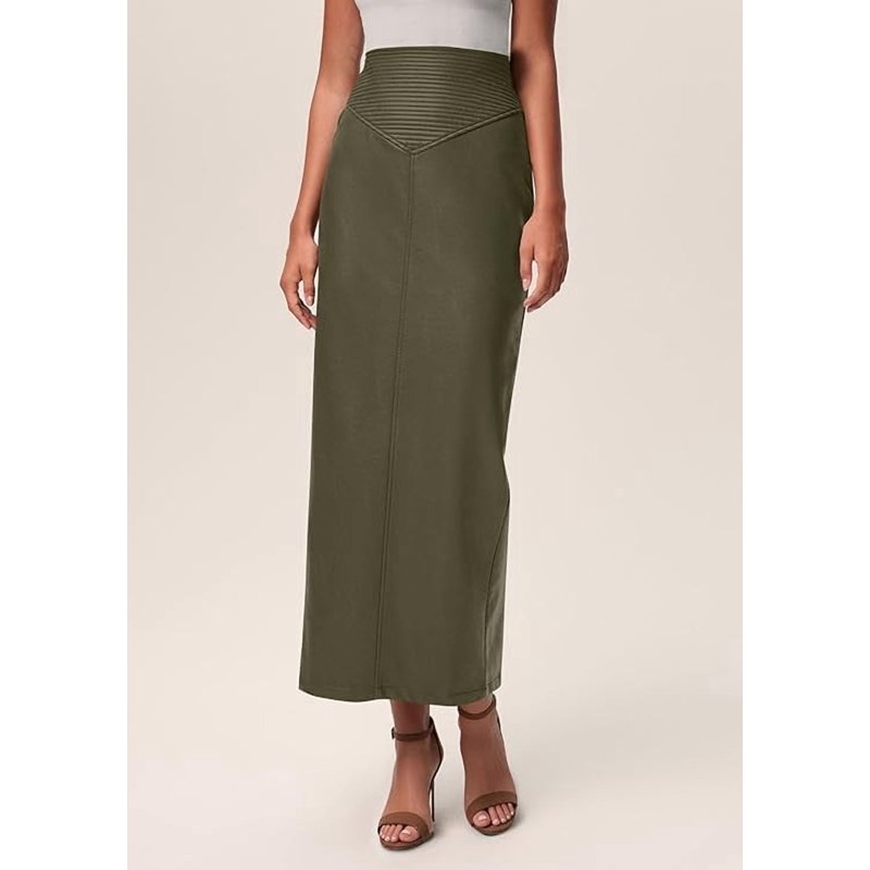 PRETTYGARDEN Women's Faux Leather Long Skirt Fall Trendy Clothes High Waist Dressy Casual Pencil Maxi Skirts With Slit