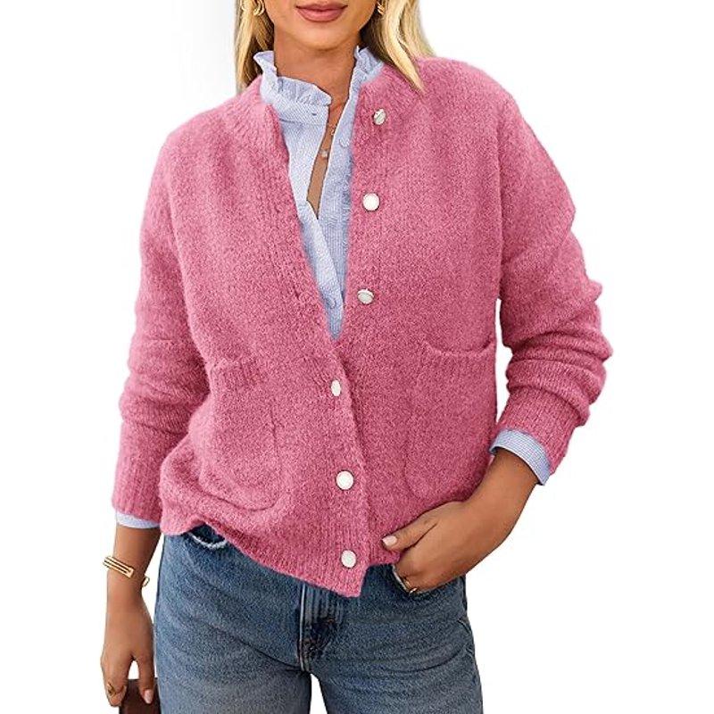 PRETTYGARDEN Women's Knit Cardigan Sweaters Casual Long Sleeve Open Front Button Up Ribbed Fall Spring Sweater Jackets