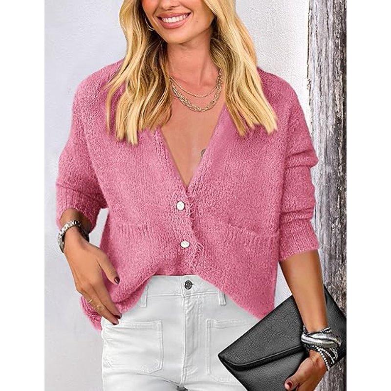 PRETTYGARDEN Women's Knit Cardigan Sweaters Casual Long Sleeve Open Front Button Up Ribbed Fall Spring Sweater Jackets