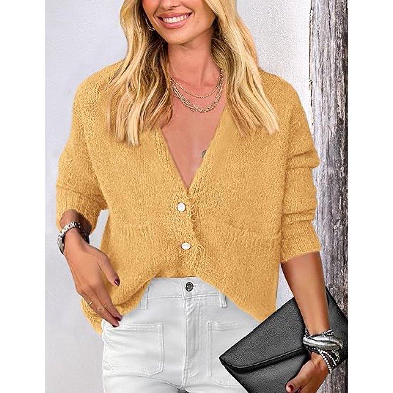 PRETTYGARDEN Women's Knit Cardigan Sweaters Casual Long Sleeve Open Front Button Up Ribbed Fall Spring Sweater Jackets