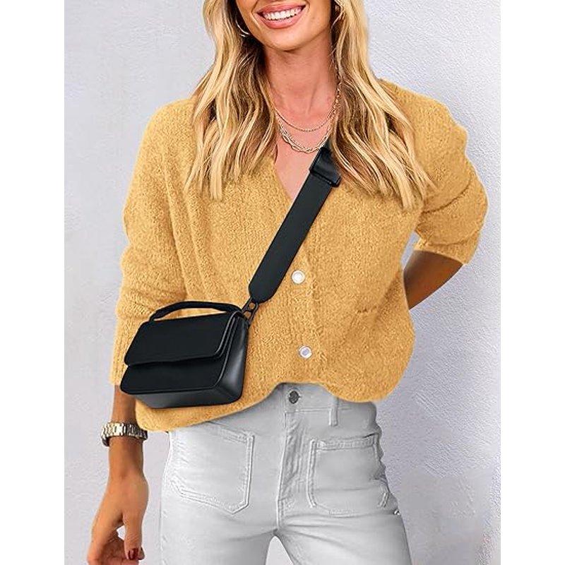 PRETTYGARDEN Women's Knit Cardigan Sweaters Casual Long Sleeve Open Front Button Up Ribbed Fall Spring Sweater Jackets