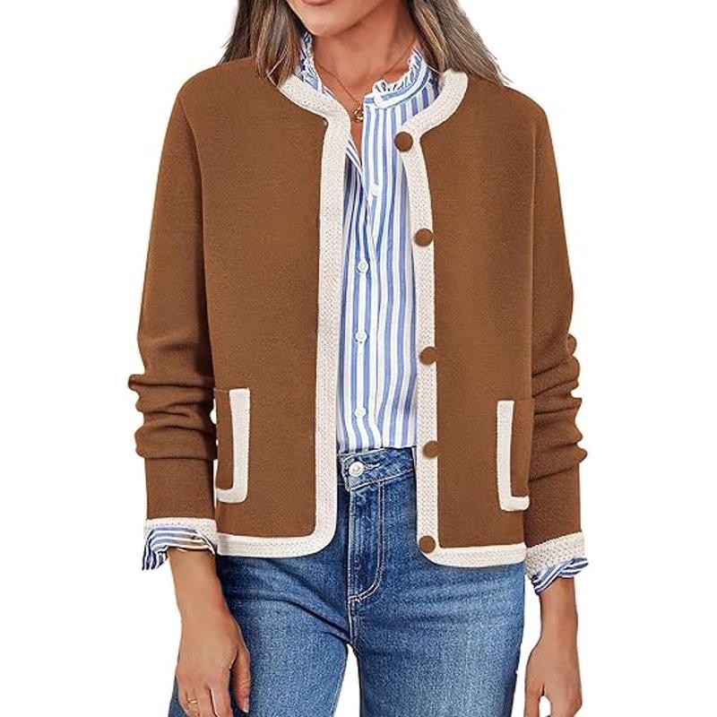 PRETTYGARDEN Women's Winter Trendy Button Down Open Front Cardigan Sweaters Knit Color Block Jackets Fall Fashion Clothes