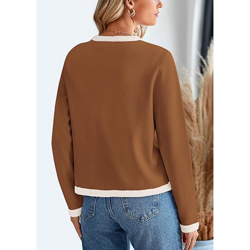 PRETTYGARDEN Women's Winter Trendy Button Down Open Front Cardigan Sweaters Knit Color Block Jackets Fall Fashion Clothes