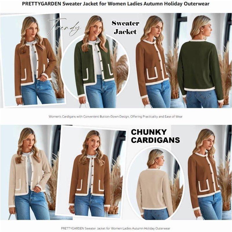 PRETTYGARDEN Women's Winter Trendy Button Down Open Front Cardigan Sweaters Knit Color Block Jackets Fall Fashion Clothes