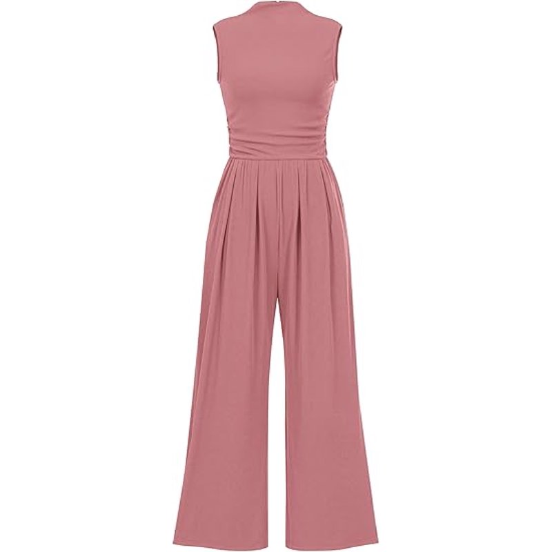 PRETTYGARDEN Womens Summer Jumpsuits Dressy Casual One Piece Outfits Sleeveless Mock Neck Wide Leg Pants Rompers with Pockets