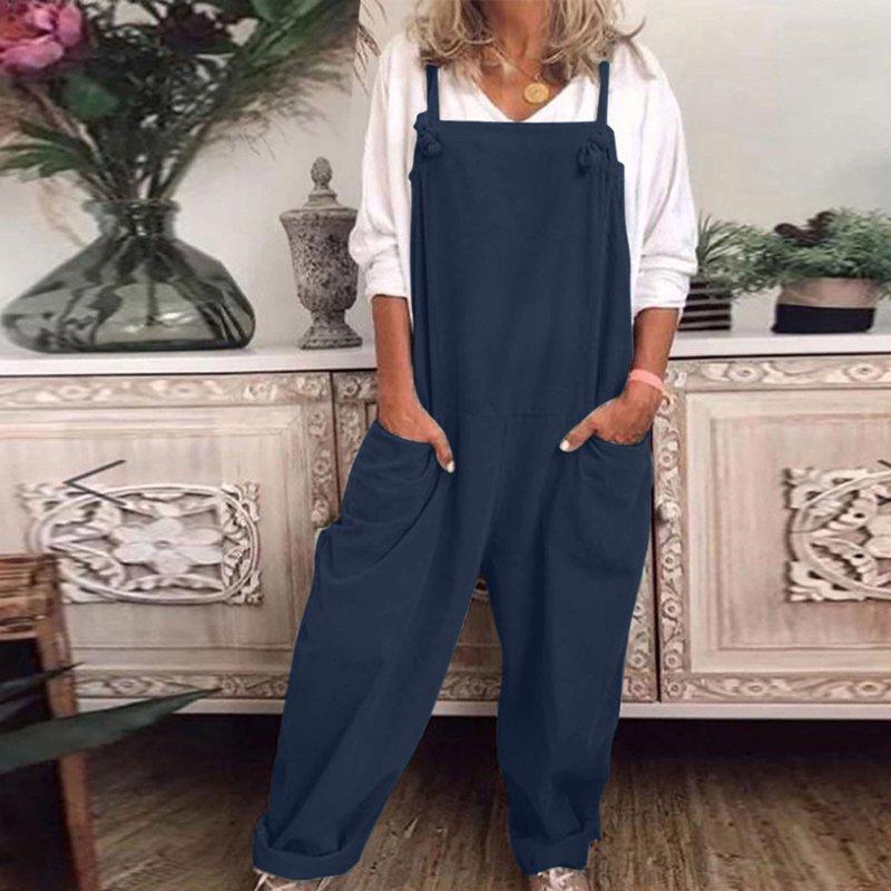pstuiky Jumpsuits for Women Casual Wide Leg Jumpsuits for Women Jumpsuit One Piece Jumpsuits for Women Cotton Jumpsuits for Women Overalls for Women Playsuit Romper with Pockets Navy XXXL