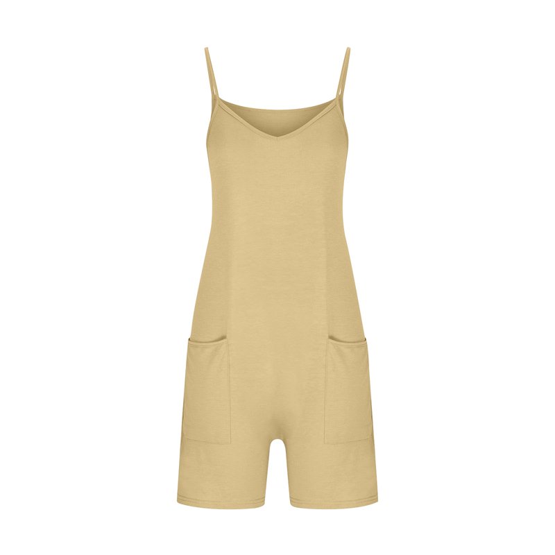 Pstuiky Jumpsuits For Women Women's Scoop Solid Neck Sleeveless Short Jumpsuit Strap Loose Adjustable Jumpsuits Stretchy Shorts Romper With Pockets