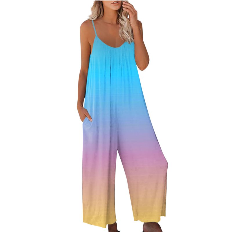 Pstuiky Sleeveless Jumpsuits For Women Casual Wide Leg Jumpsuits For Women Cotton Overalls For Women Loose Fit Overalls For Women Romper One Piece Jumpsuits With Pockets Sky Blue M