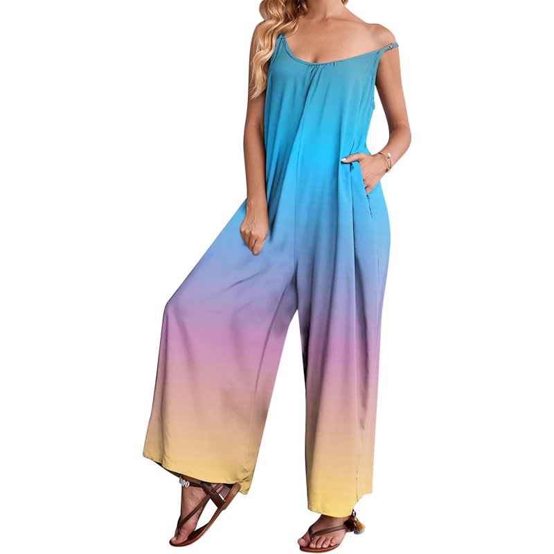Pstuiky Sleeveless Jumpsuits For Women Casual Wide Leg Jumpsuits For Women Cotton Overalls For Women Loose Fit Overalls For Women Romper One Piece Jumpsuits With Pockets Sky Blue M