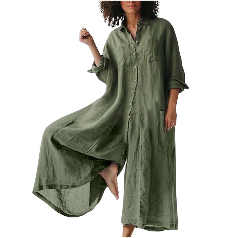 Pstuiky Wide Leg Jumpsuits For Women Jumpsuits For Wome One Piece Jumpsuits For Women Rompers Long Sleeve Jumpsuit For Women Bib Overalls Women With Pockets Green XL