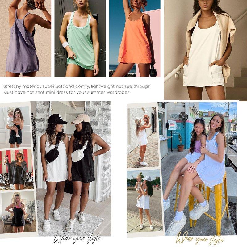 PUWEI Women's Athletic Mini Dress V Neck Sleeveless Tennis Workout Romper