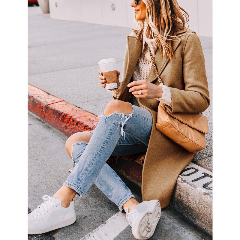 PUWEI Women's Casual Lapel Collar Wool Coat Single-Breasted Peacoat With Pockets