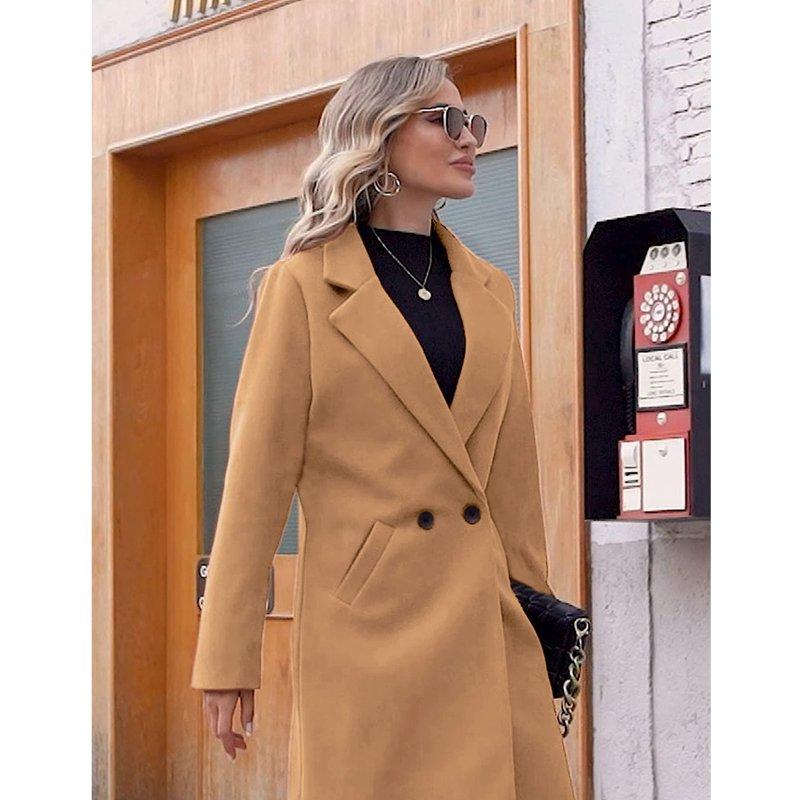 PUWEI Women's Casual Lapel Collar Wool Coat Single-Breasted Peacoat With Pockets