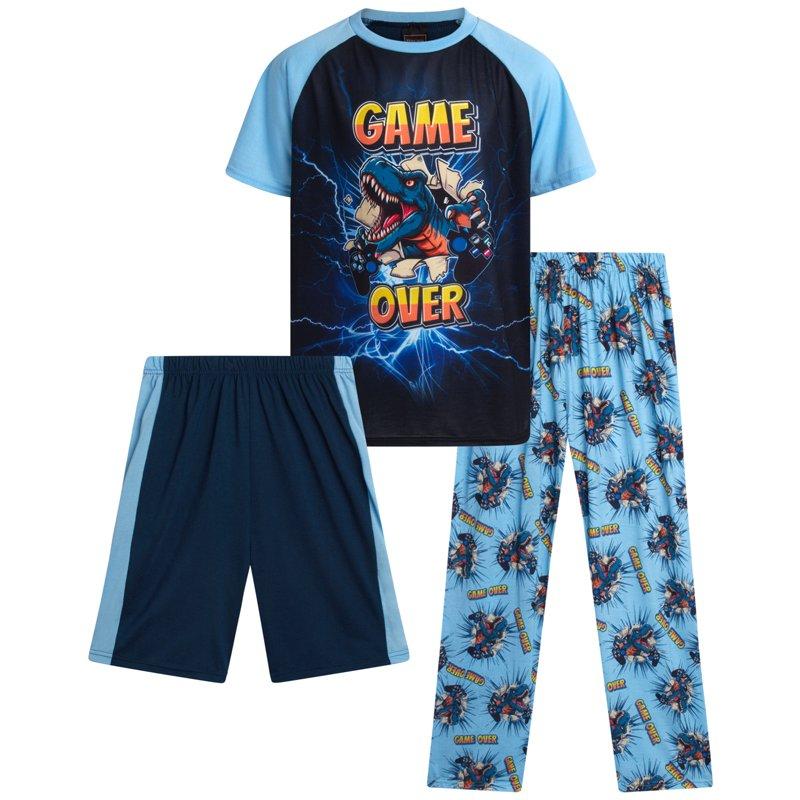 Quad Seven Boys' Pajama Set - 3 Piece Sleep Shirt Pajama Pants and Lounge Shorts (4-18)