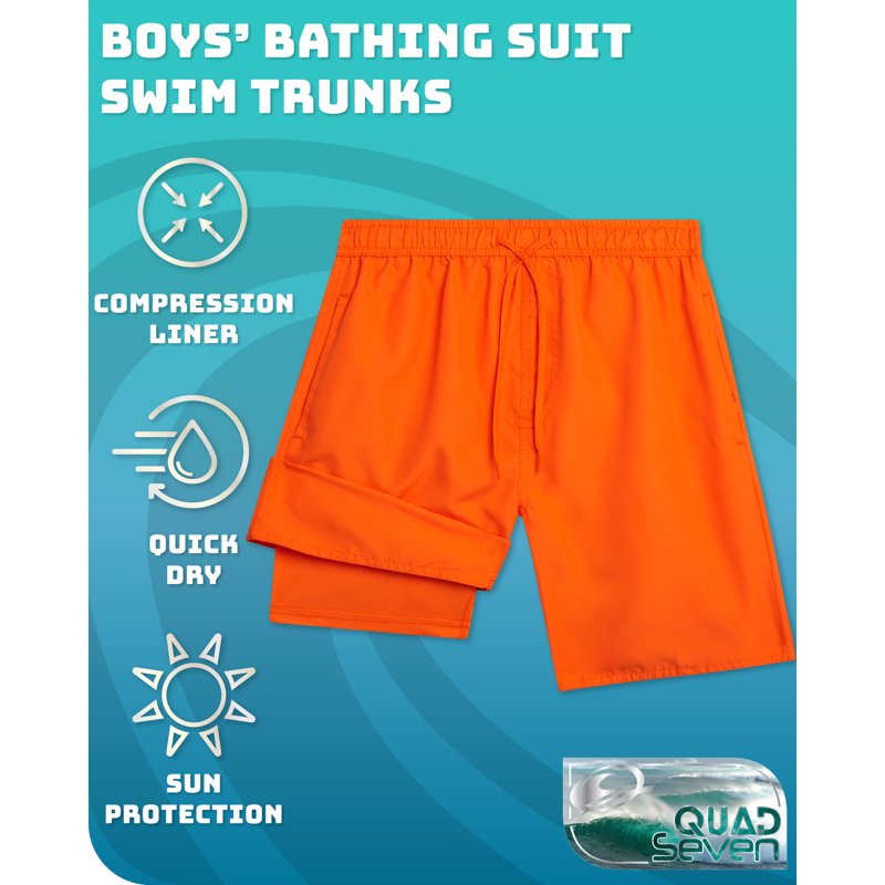 Quad Seven Boys Swim Trunks With Compression Liner - Quick Dry Swimming Trunks For Boys (Sizes: 8-18)