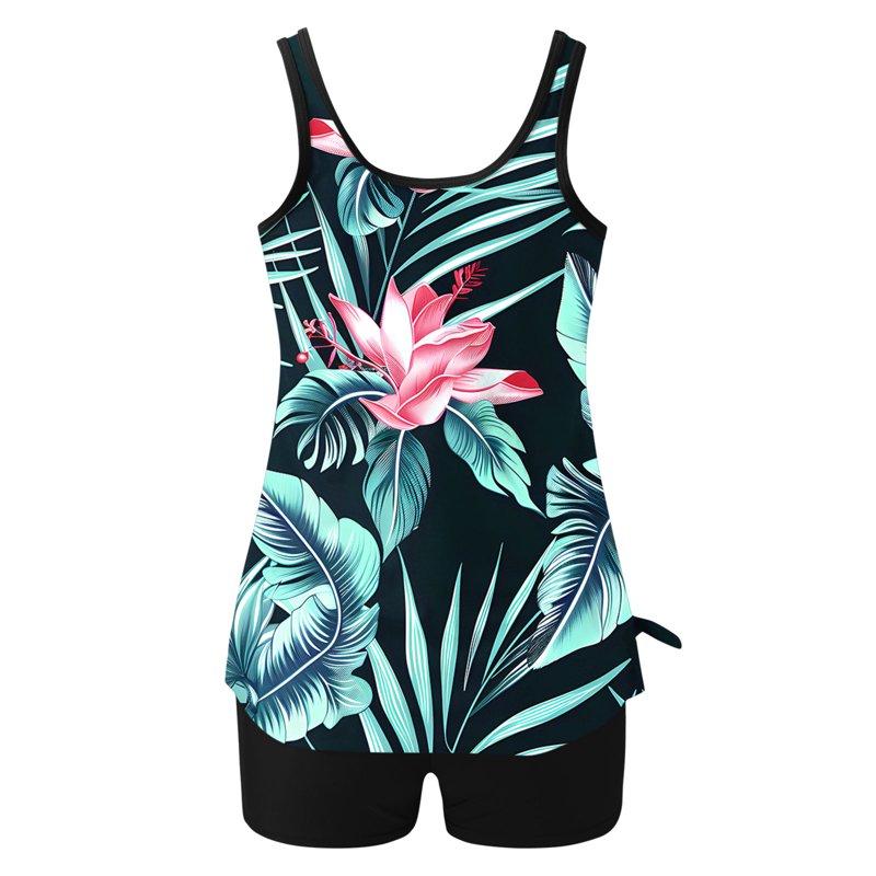Qucoqpe Tankini Swimsuits For Women Loose Fit Floral Print Two Piece Modest Bathing Suits Blouson Tankini Tops With Boyshorts