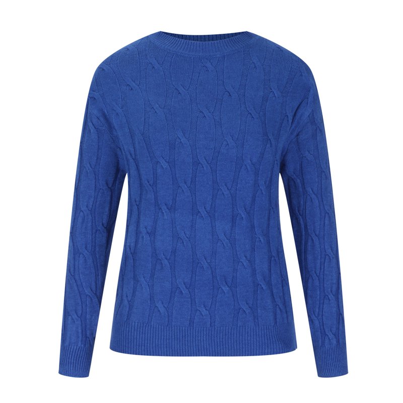 QUNYINEY Solid Womens Sweater Pullover Blue Crew Neck Cable Knit Tops Long Sleeve Regular Casual Sweaters