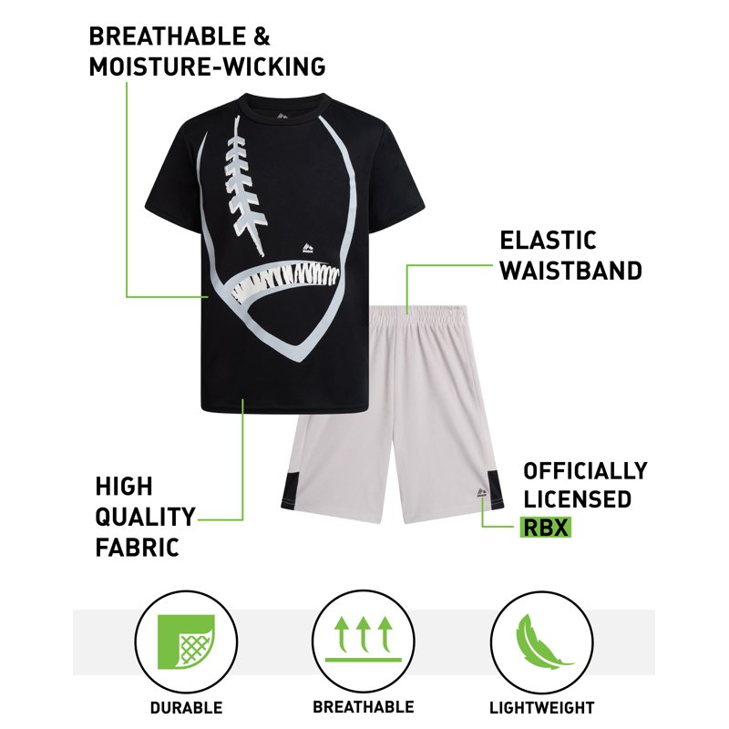 RBX Boys' Active Shorts Set - 2 Piece Poly Mesh Graphic T-Shirt And Athletic Shorts Set (Sizes: 8-12)