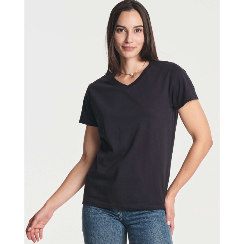 Real Essentials 4 Pack: Women's Classic-Fit Cotton Short-Sleeve V-Neck T-Shirt (Available In Plus Size)