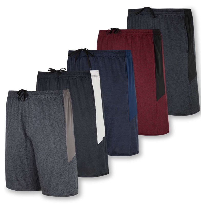 Real Essentials 5-Pack Youth Dry-Fit Active Athletic Basketball Gym Shorts With Pockets Boys & Girls