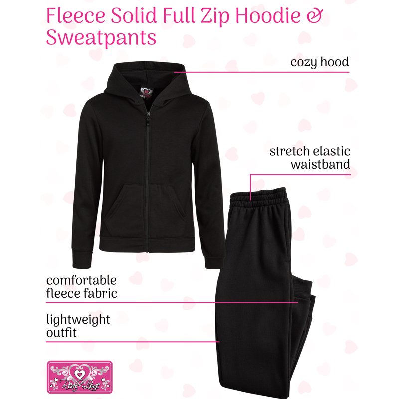 Real Love Girls' Activewear Sets - 2 Piece Fleece Full Zip Hoodie Sweatshirt And Sweatpants (7-16)
