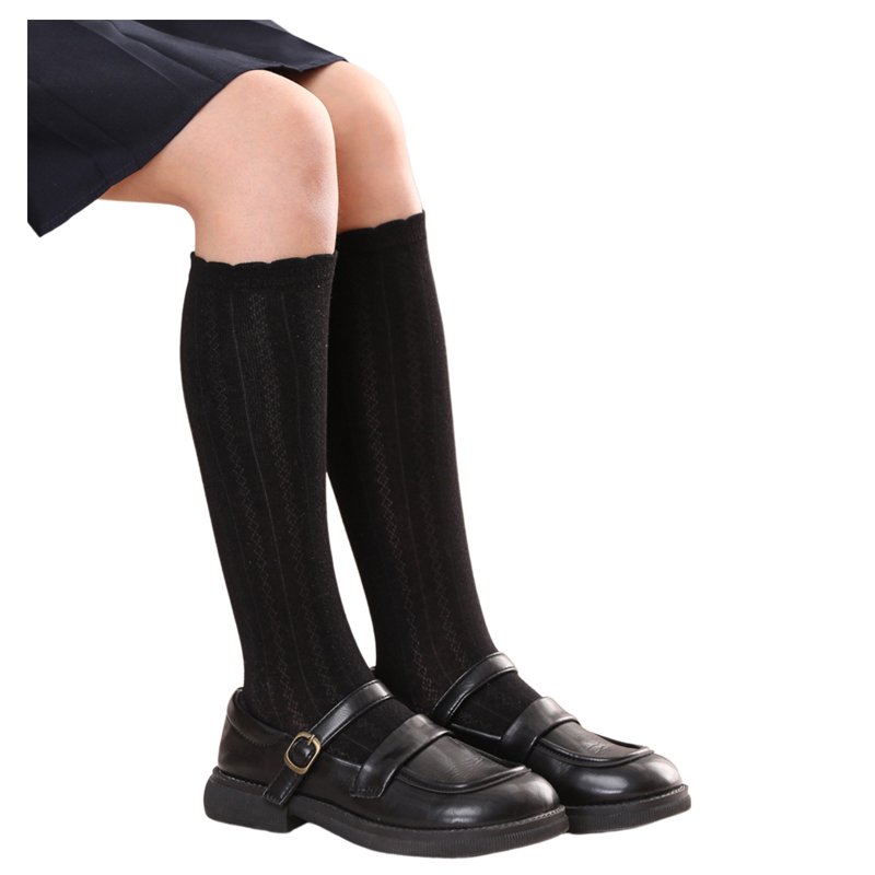 REDARER Girls' Knee-High Stockings - Solid Color School Socks Warm Comfortable Tights for Kids with Lace Trim