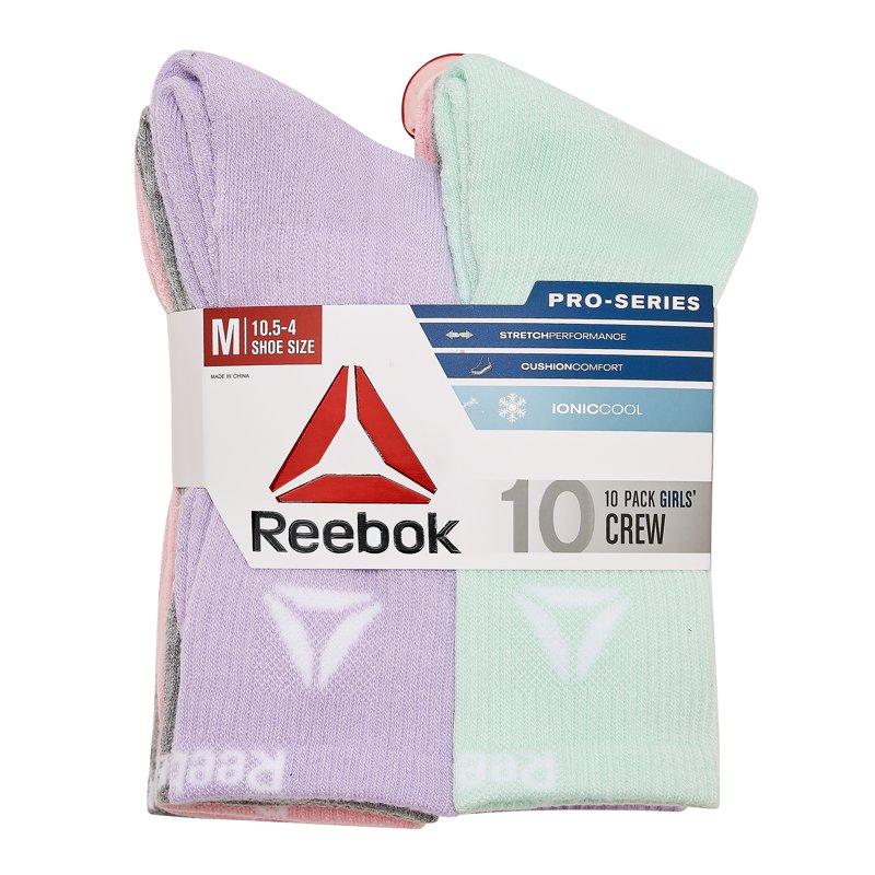 Reebok Girls Socks Pro-Series Crew Kids Socks Stocking Stuffers 10-pack