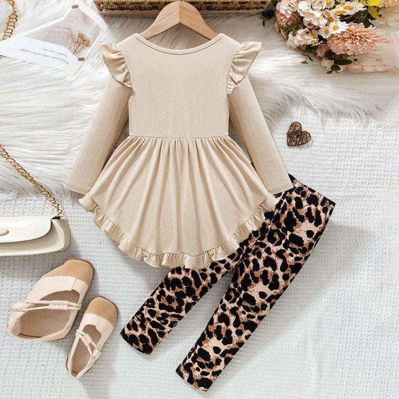 REgarm Girls Clothing Set 2 Pcs Floral Soft Crewneck Long Sleeve Top+Leggings Loose Kids Toddler Girls Fall Winter Outfits With Bowknot (Beige 3-4 Years)