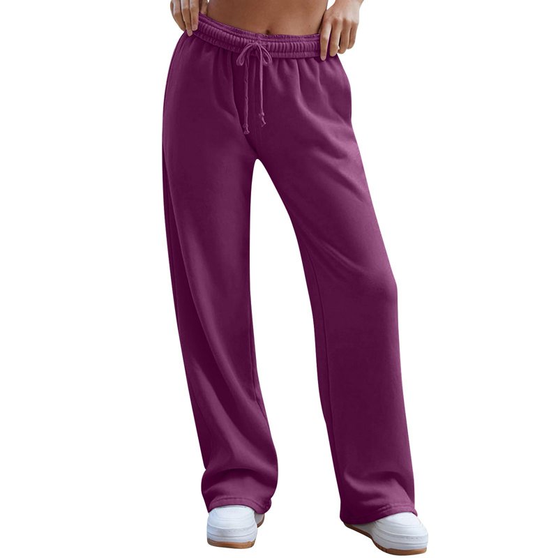 Resicozy Womens Wide Leg Sweatpants High Waisted Baggy Lounge Solid Color Pants Drawstring Athletic Joggers with Pockets Dark Purple M