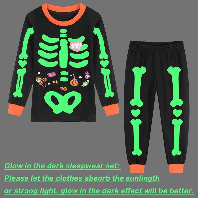 Rimyaw Kids Halloween Glow-in-the-Dark Skeleton Pajama Set 5T