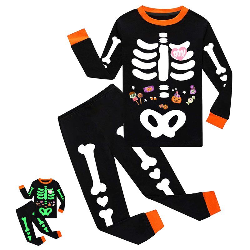 Rimyaw Kids Halloween Glow-in-the-Dark Skeleton Pajama Set 5T