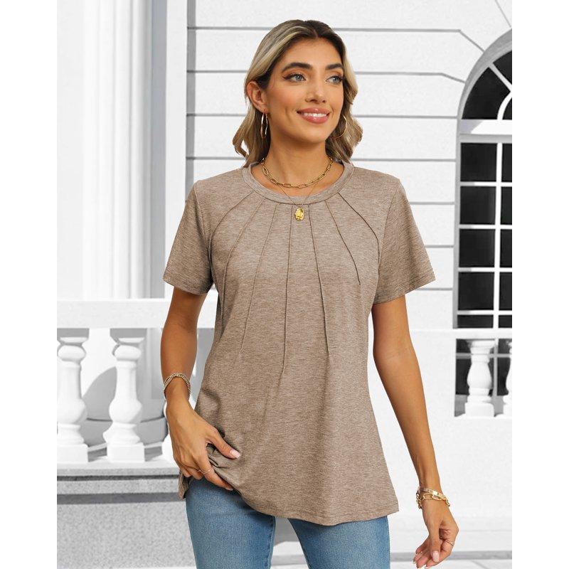 Rosvigor Blouses For Women Short Sleeve Shirts Casual Dressy Summer Tops With Pleats