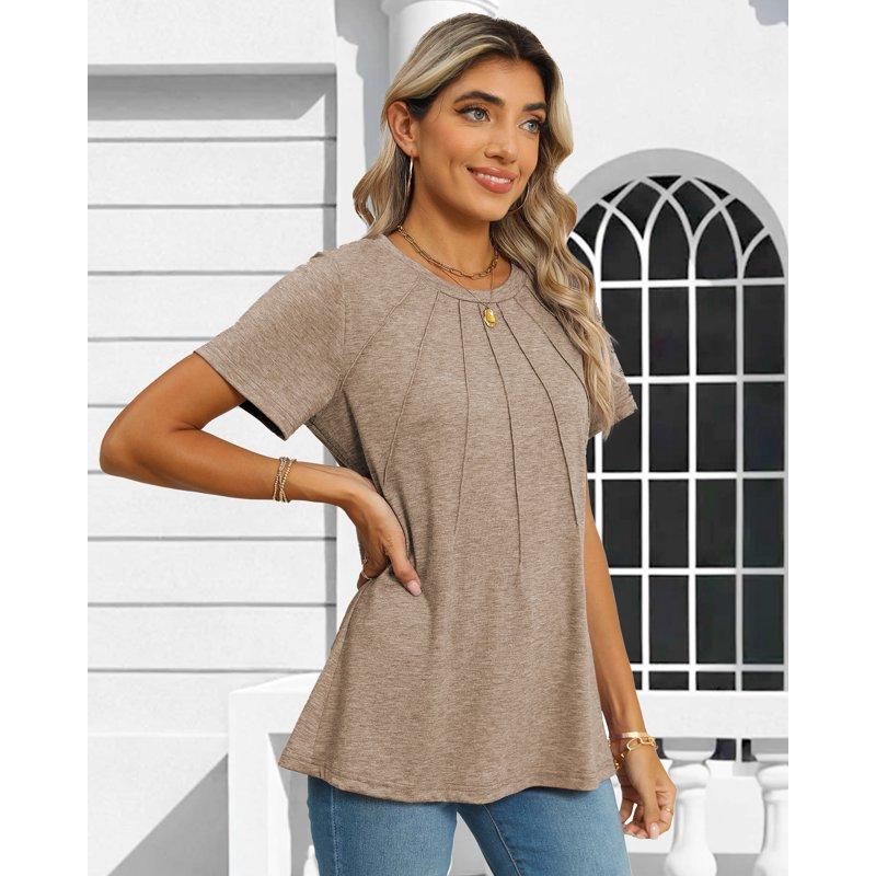 Rosvigor Blouses For Women Short Sleeve Shirts Casual Dressy Summer Tops With Pleats