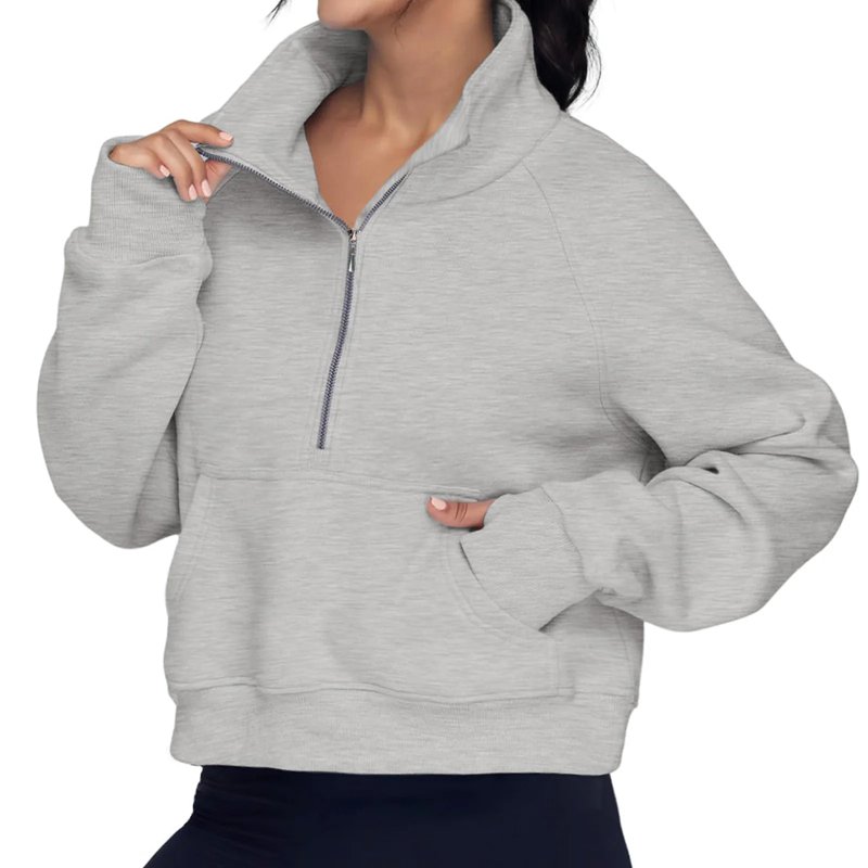 Rosvigor Sweatshirt For Women Half Zip Cropped Pullover Fleece Hoodies Fall Winter Tops Thumb Hole