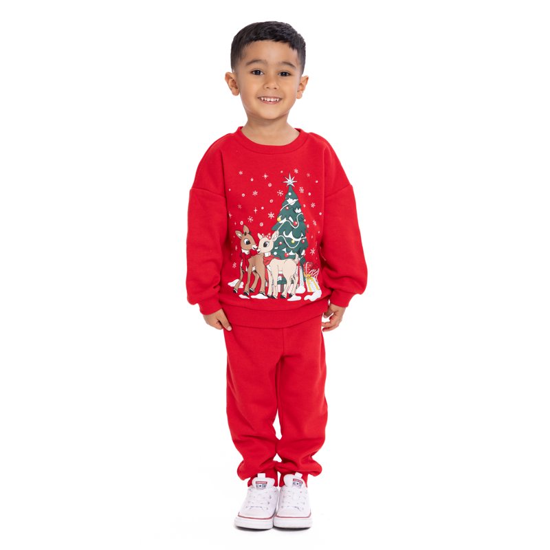 Rudolph Toddler Long Sleeve Graphic Crewneck With Matching Jogger Pant 2 Piece Set Sizes 12M-5T